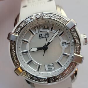 Elini Barokas Womens Watch 20005 White Dial Silver Case White Silicone Swiss